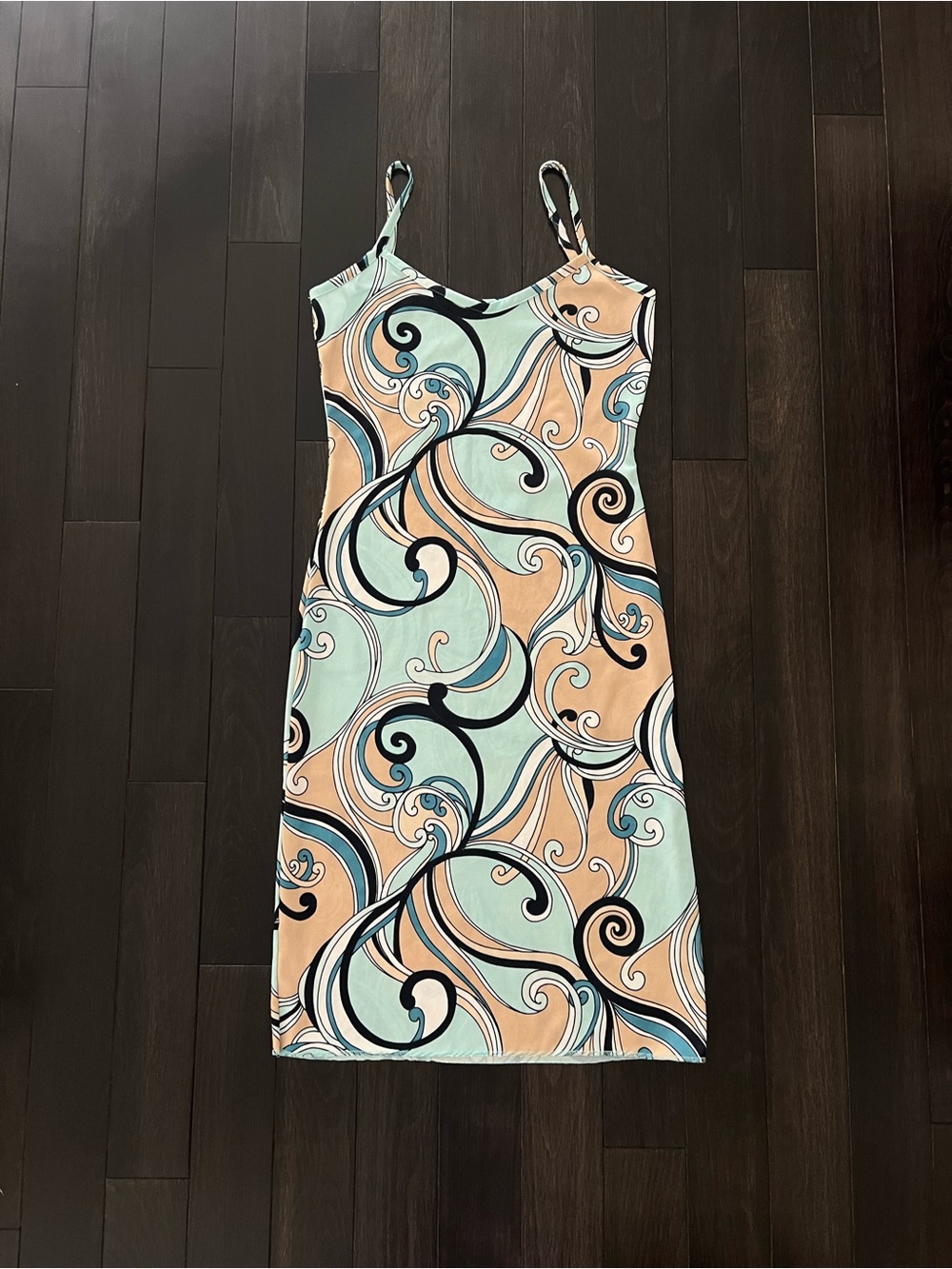 Sleeveless Swirl Print Midi Dress in Mint and Peach